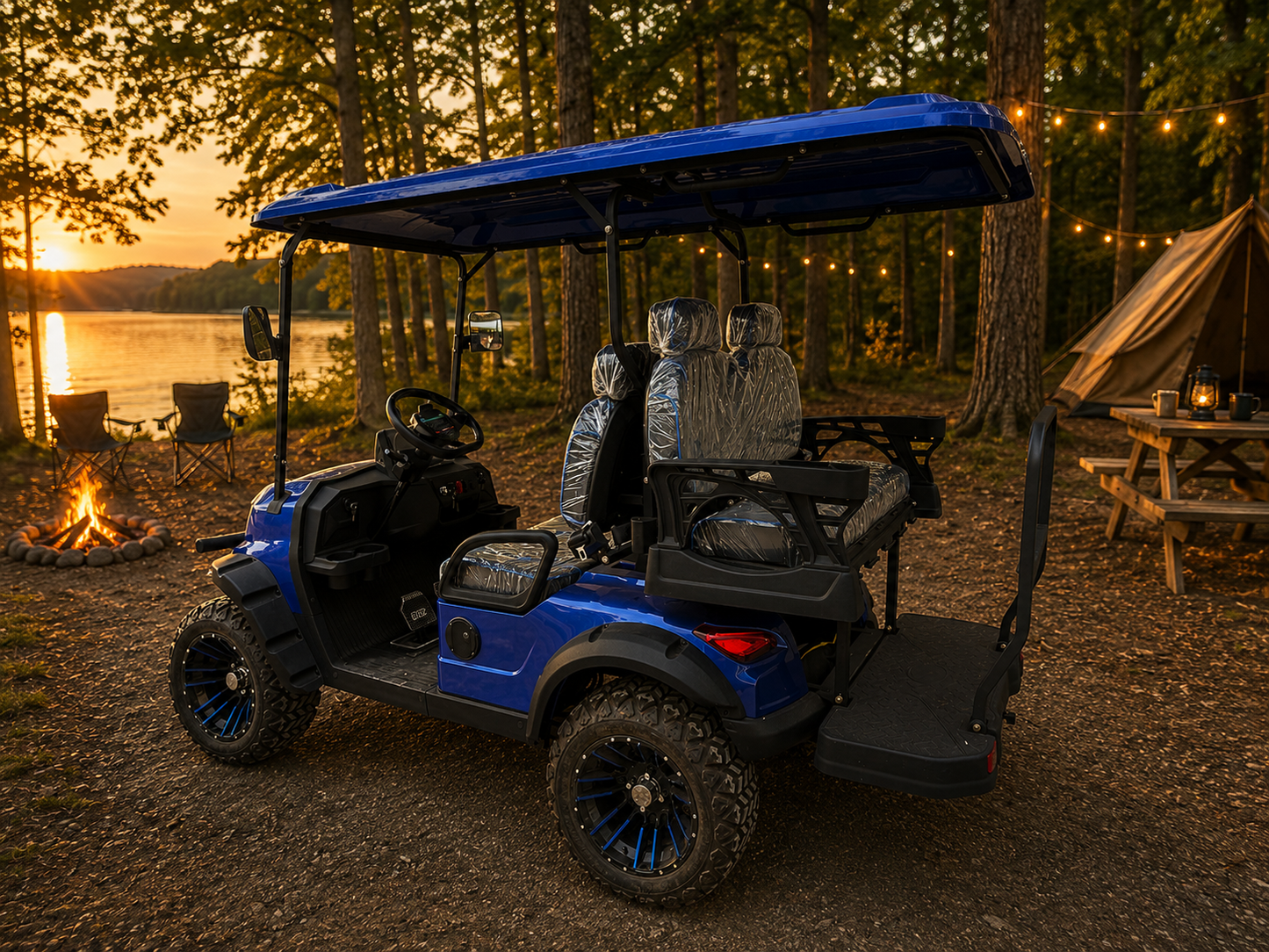 Electric Golf Cart - 2 + 2 Seats - Blue